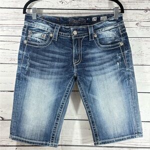 Miss Me Bermuda Jean JP5792M with Fleur de Lis Rhinestone Embroidery in Size 29